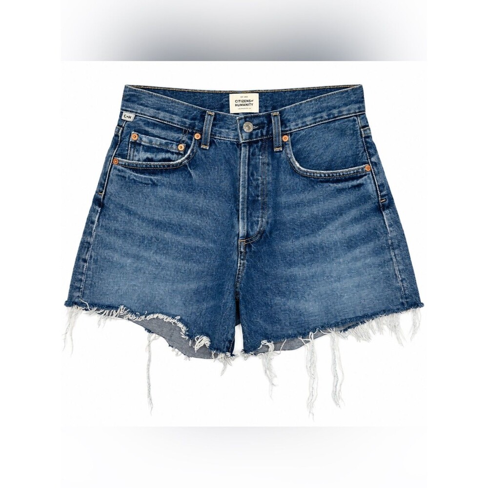 Citizens of Humanity Annabelle Long Denim Shorts Size 25 Blue Raw Hem